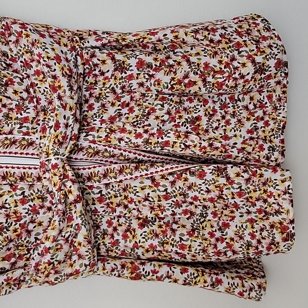 New Max Studio Boho Floral Print Ruffled Trim Short Sleeve Top M - Picture 3 of 12